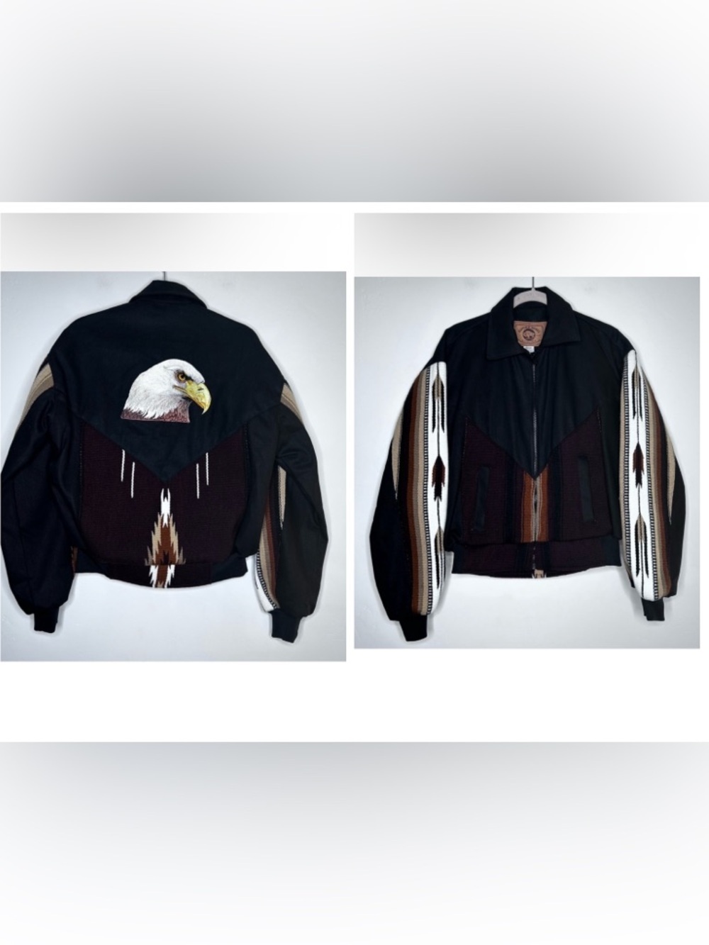Buffalo Nickel Southwest Bald Eagle Cropped Bomber‎ Jacket Black Western Size XS